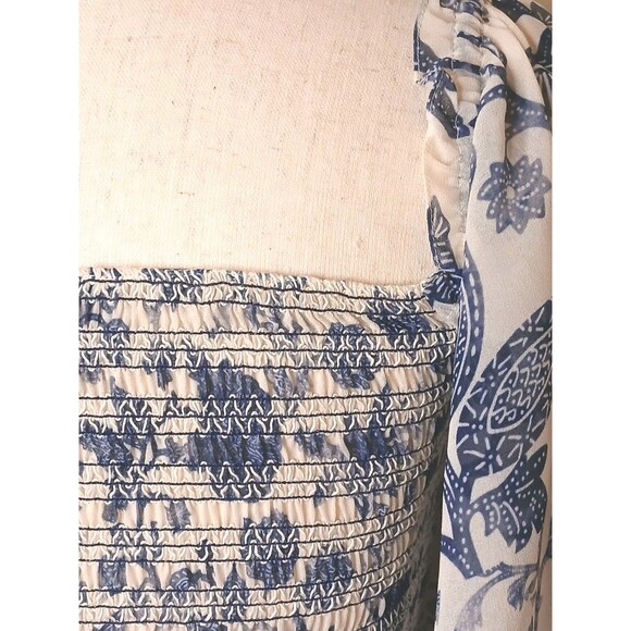 Sachin & Babi Dress Sz Small Blue Floral Shirred Mini w/ Baloon Sleeve Lined NWT - Picture 6 of 16